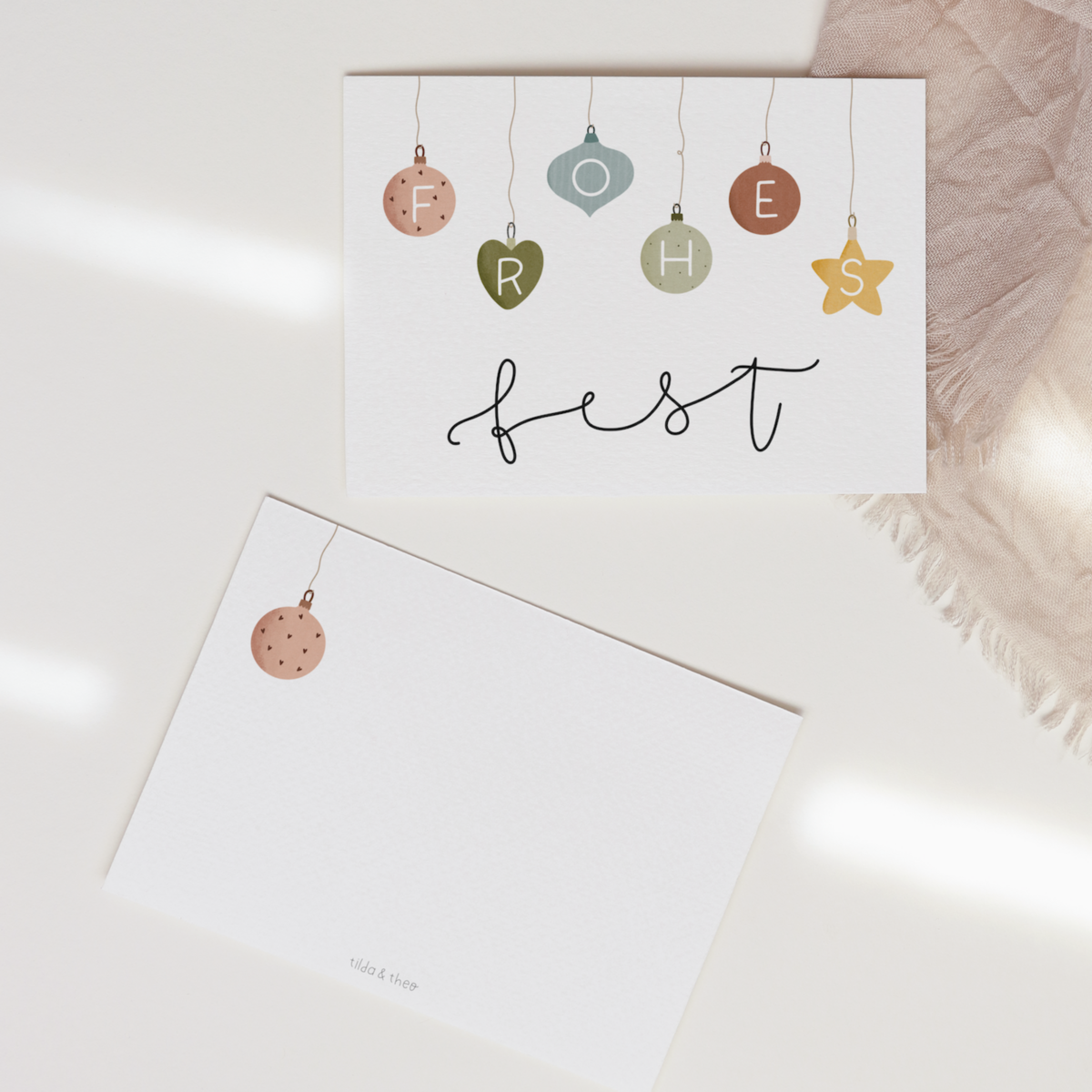 Kerstkaart Kerstboomballen - fijne feestdagen