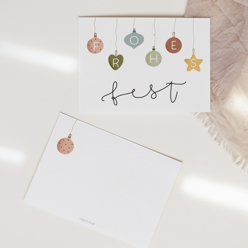 Kerstkaart Kerstboomballen - fijne feestdagen