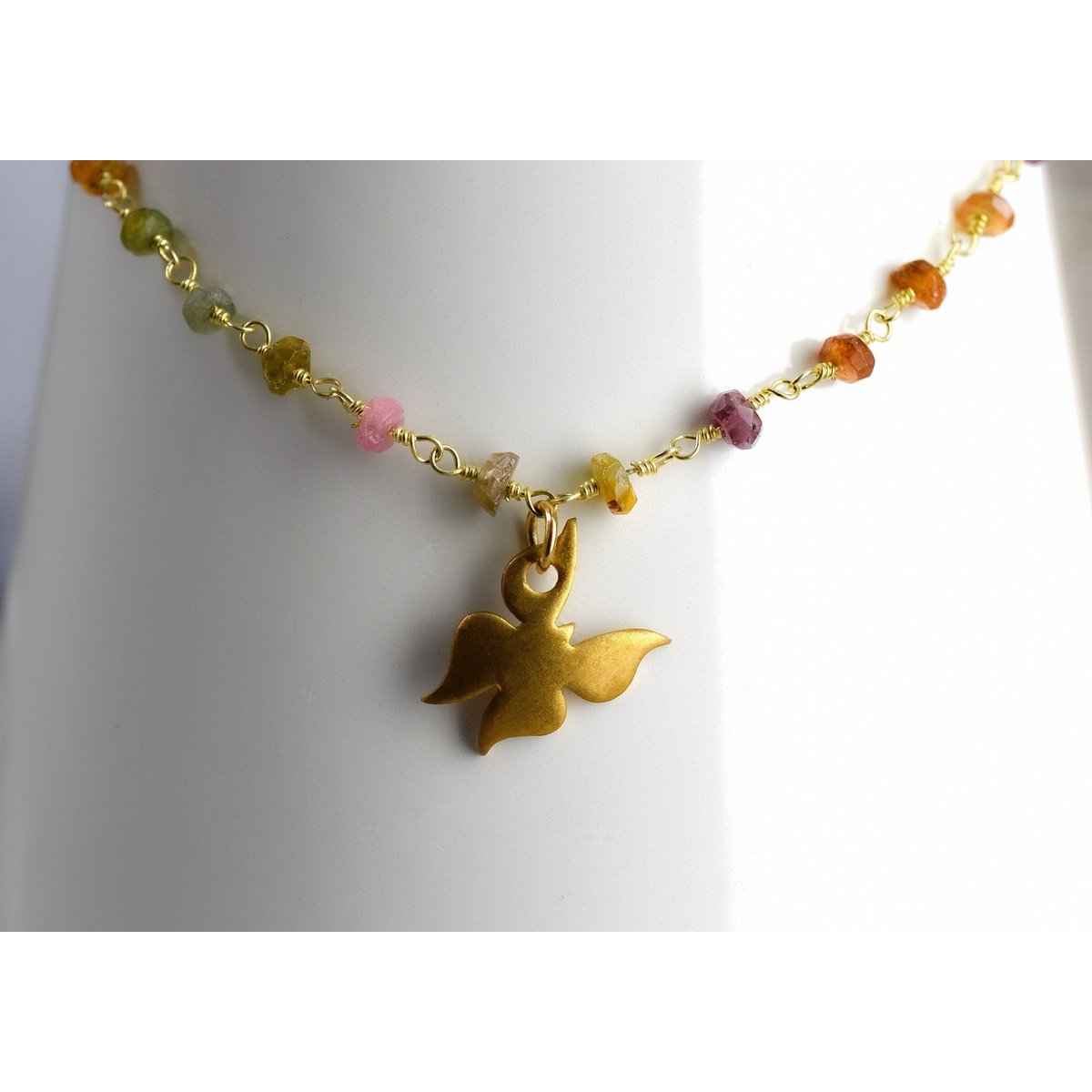 Toermalijn gouden vlinderketting - edelsteen gradiënt metamorfose hanger VIK-134 ketting