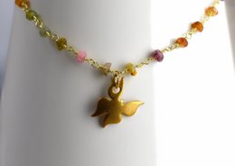 Toermalijn gouden vlinderketting - edelsteen gradiënt metamorfose hanger VIK-134 ketting