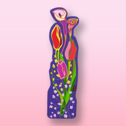  Colorful die-cut tulip bookmark with floral design.