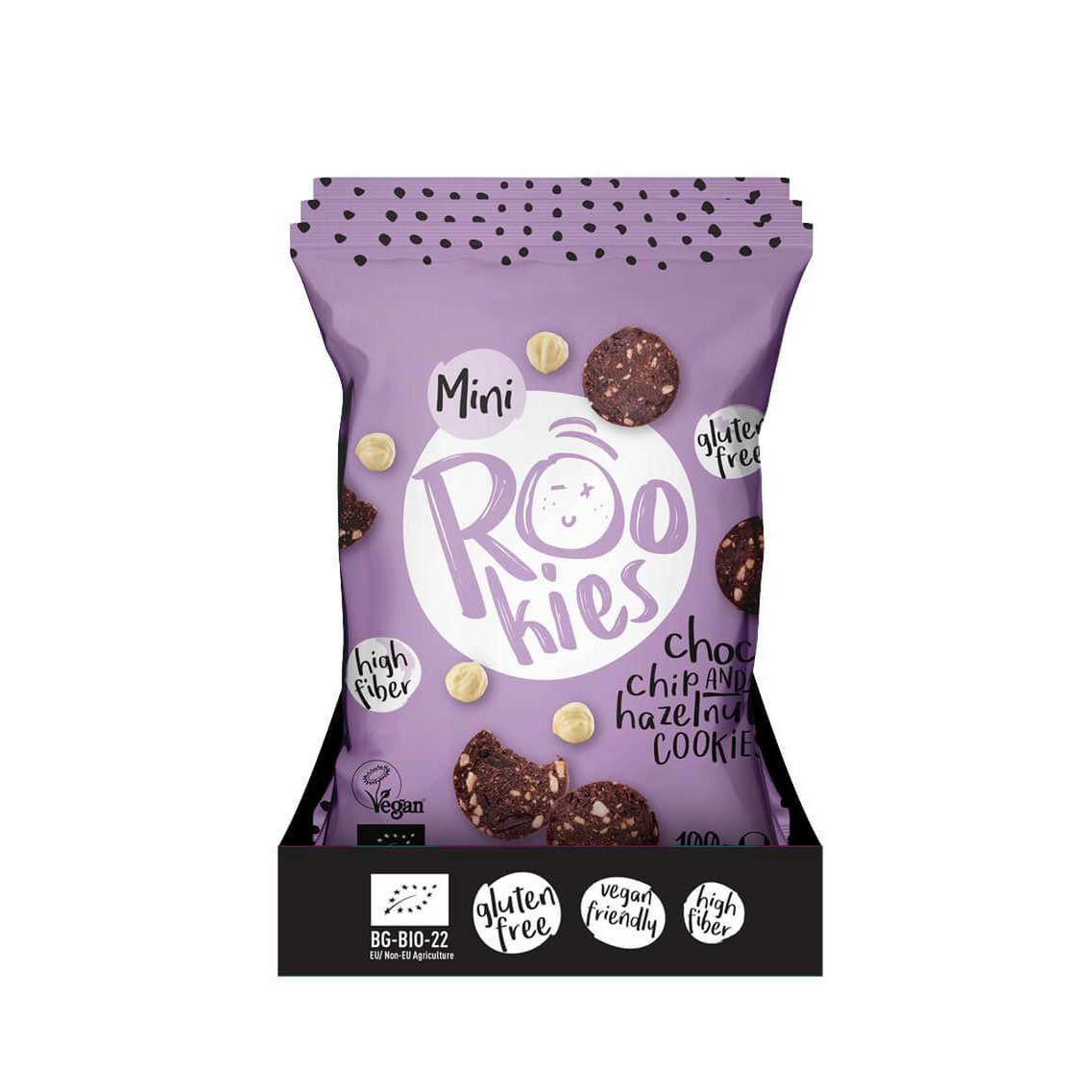 Mini Cookies Choc chip & Hazelnut, organic, Rookies 100g
