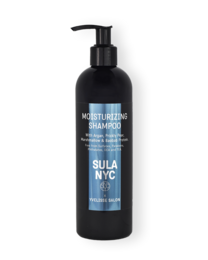 Moisturizing shampoo with a sleek black bottle design. Contains nourishing ingredients to hydrate and soften hair.