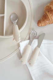 Juego de Cubiertos de Silicona y Acero Inoxidable - Beige Ostra