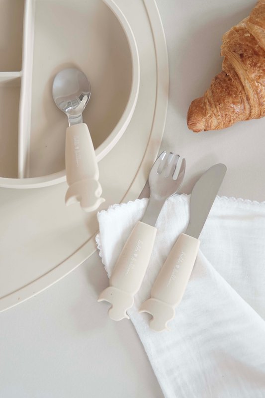 Silicone Stainless Steel Cutlery Set - Oyster Beige