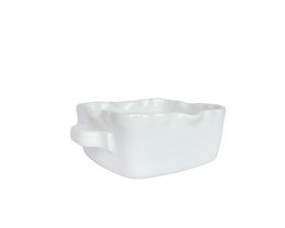 Rectangular white ceramic oven dish suitable for 1-2 persons, made of cotton material.