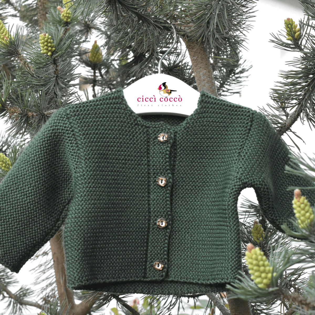 Cardigans for newborns and babies made from 100% finest merino wool - spruce - the perfect gift for a birth