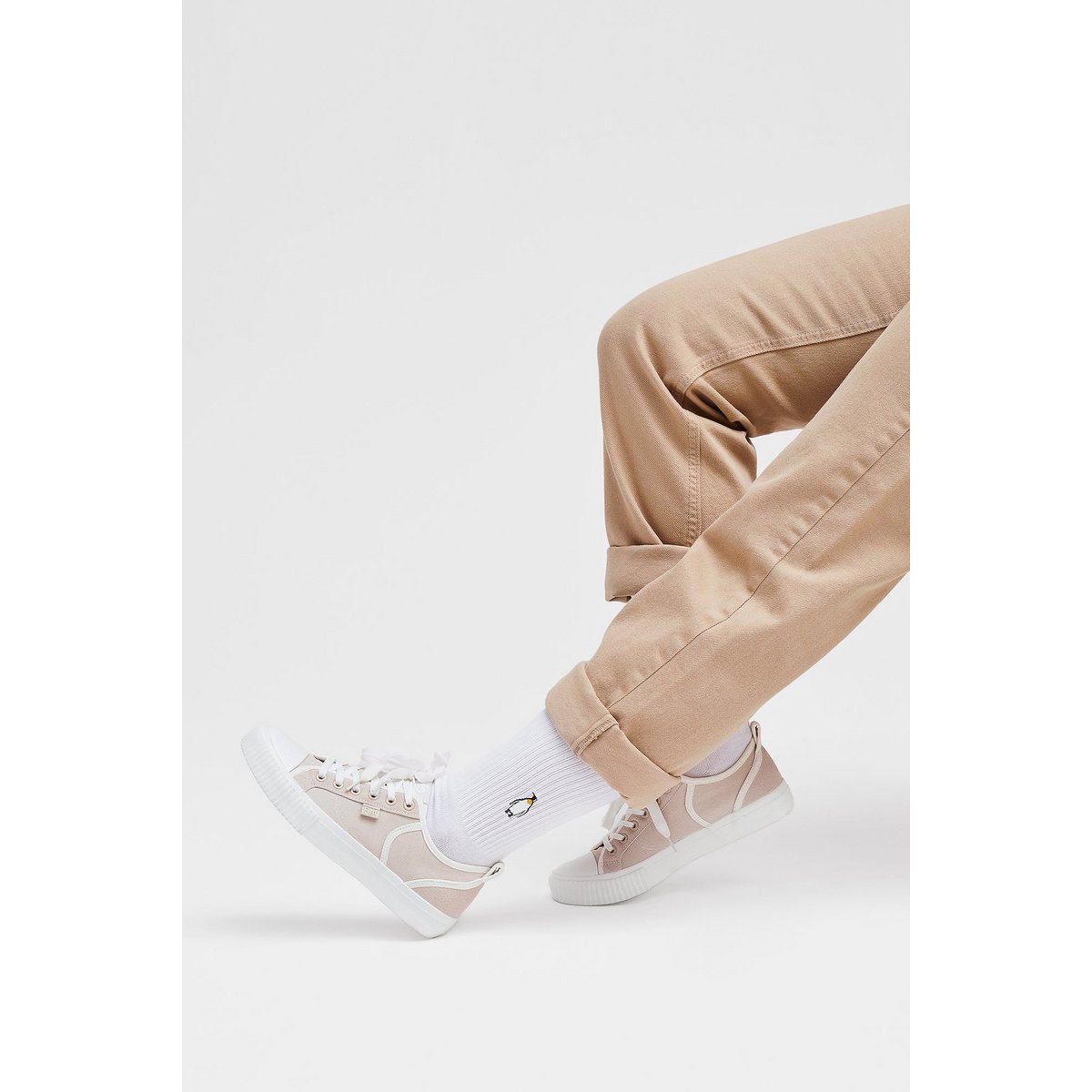Organic Penguin Socks - White tennis socks with embroidered penguin