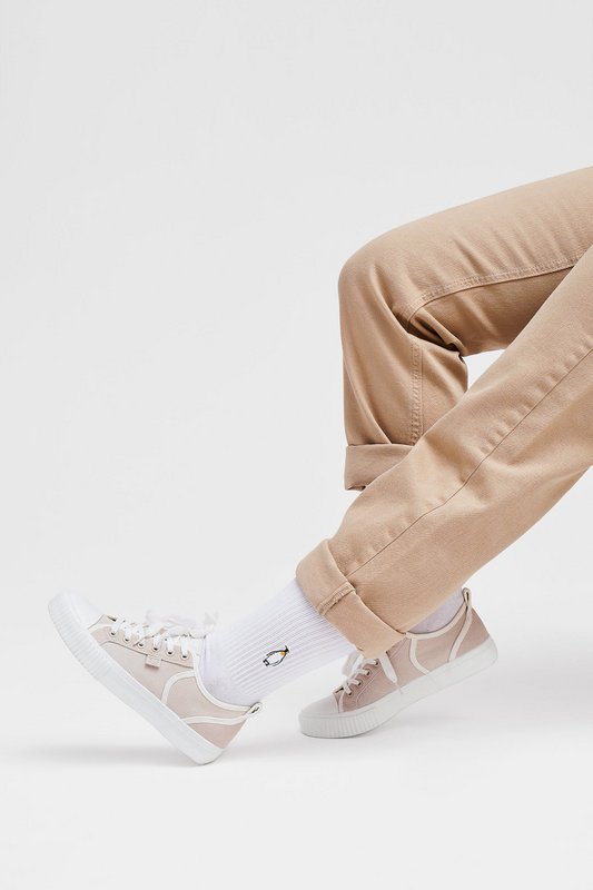 Organic Penguin Socks - White tennis socks with embroidered penguin