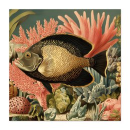  Glass coaster featuring colorful angel fish design with coral reef, underwater ocean theme, vibrant tropical colors.
