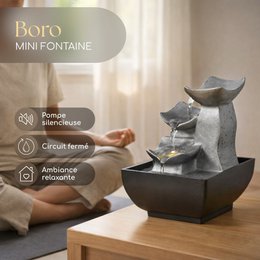 Zimmerbrunnen – Boro – Ideale dekorative Zen-Atmosphäre – kleines dekoratives Modell – LED-Lichtfluss – modern und schlicht