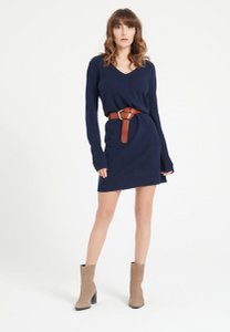 LILLY 10 Navy blue cashmere V-neck dress