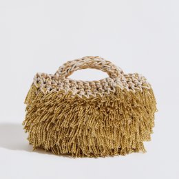 “Pebble metallic” handcrafted clutch with crossbody strap gold
