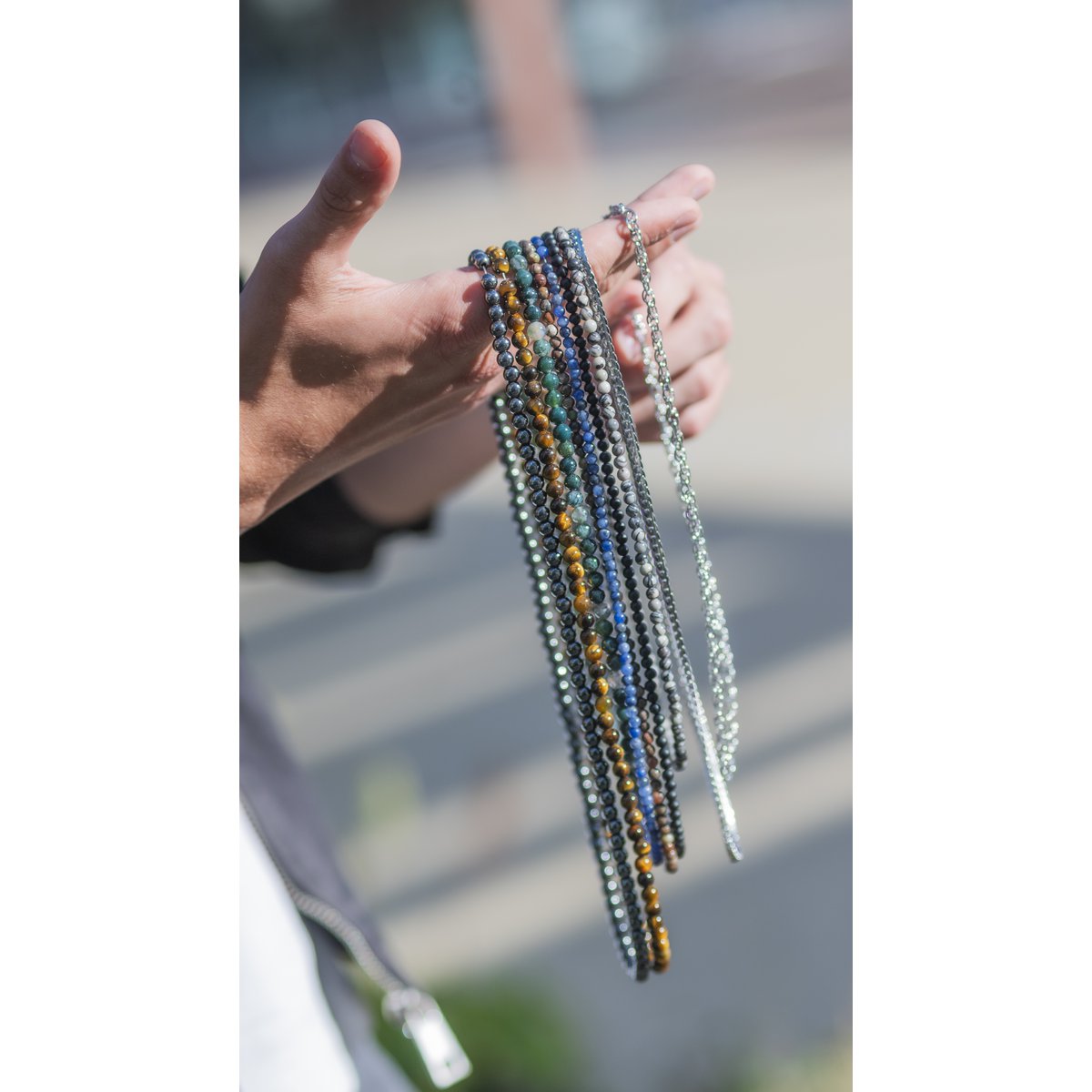 ketting Rantai Enam fossiel agaat jaspis (6mm), roestvrij staal