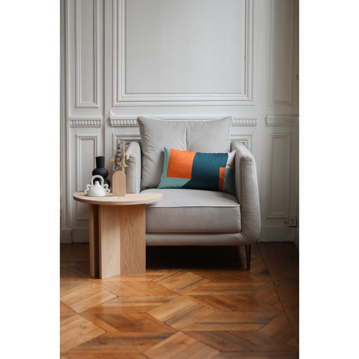 Coussin Dunes en velours motifs géométriques