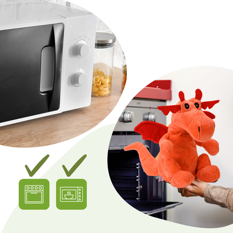 Heat cushion, the natural hot water bottle as a large dragon cuddly toy with organic millet filling and health herbs