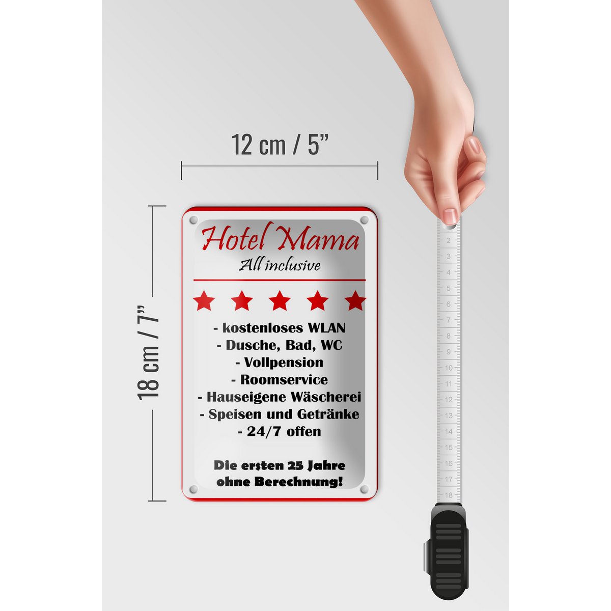 Tin sign saying 12x18cm Hotel Mama white-red decoration