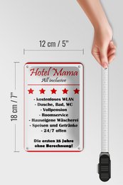 Blikskilt med teksten 12x18cm Hotel Mama hvid-rød dekoration