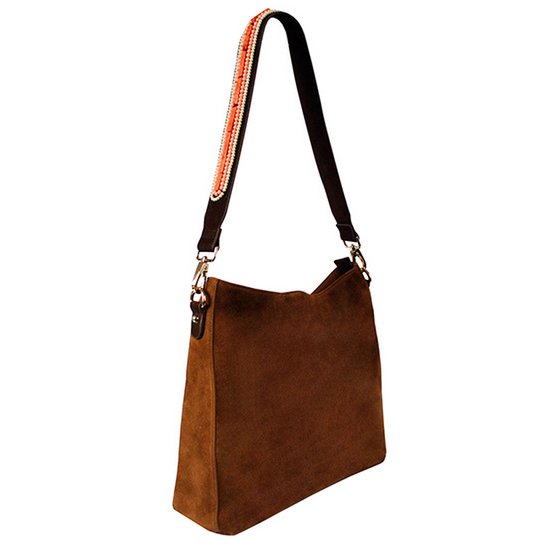 BOHO IBIZA BAG - Coral Ivory shoulder strap (70cm) + Suede bag (Cognac)