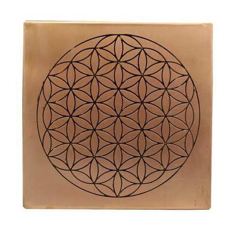 Vierkante koperen etsplaat Flower of Life 15cm