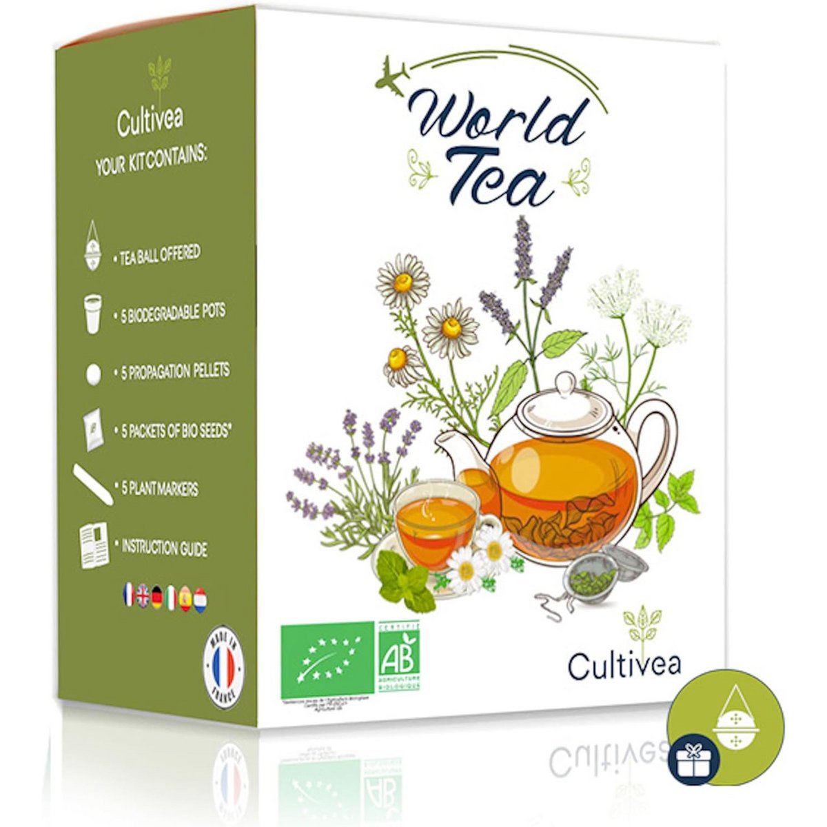 CULTIVEA® Mini Kit Ready to Grow World Teas - 100% organic seeds - Garden and enjoy - Gift idea (Garden tea, mint, chamomile, agastache, green anise)