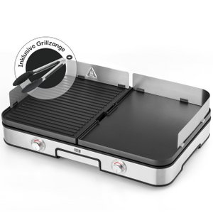 LEBENLANG Elektrogrill Tischgrill elektrisch - Inkl. Grillzange & Spritzschutz I 2400W Für Drinnen & Draußen I Gril Elektro Grill für Balkon Tisch I Elektrischer Plattengrill Indoor Grills Indoorgrill
