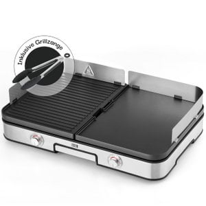 LEBENLANG Elektrogrill Tischgrill elektrisch - Inkl. Grillzange & Spritzschutz I 2400W Für Drinnen & Draußen I Gril Elektro Grill für Balkon Tisch I Elektrischer Plattengrill Indoor Grills Indoorgrill