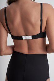 Black bra extender with 2 hooks, adjustable strap, for comfortable fit.