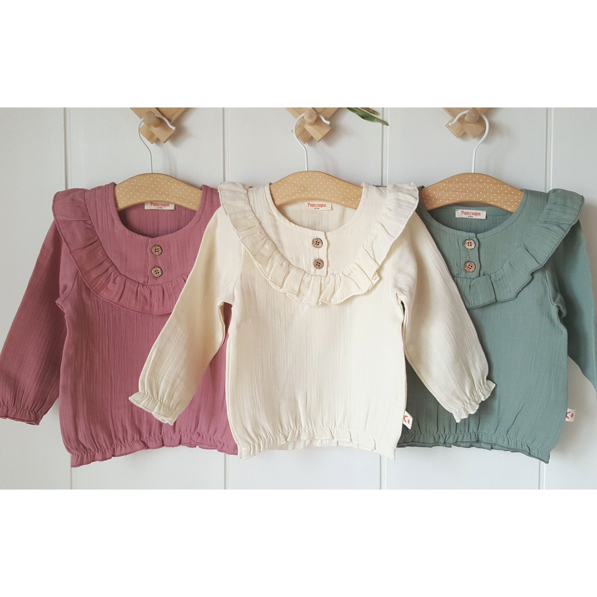 Blouse bébé fille vert sauge / 100% coton bio double gaze