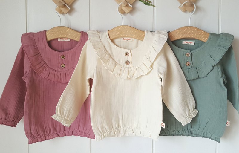 Saliegroene blouse voor babymeisjes / 100% biologisch dubbel gaaskatoen