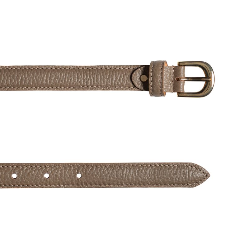RB4021AQ | Women's Belt Made in Italy in Genuine Dollar Grained Leather. Buckle in shiny gold finish. Taupe color. Dimensions: 115 x 2.0 x 0.5 cm (waistline 100 cm)
