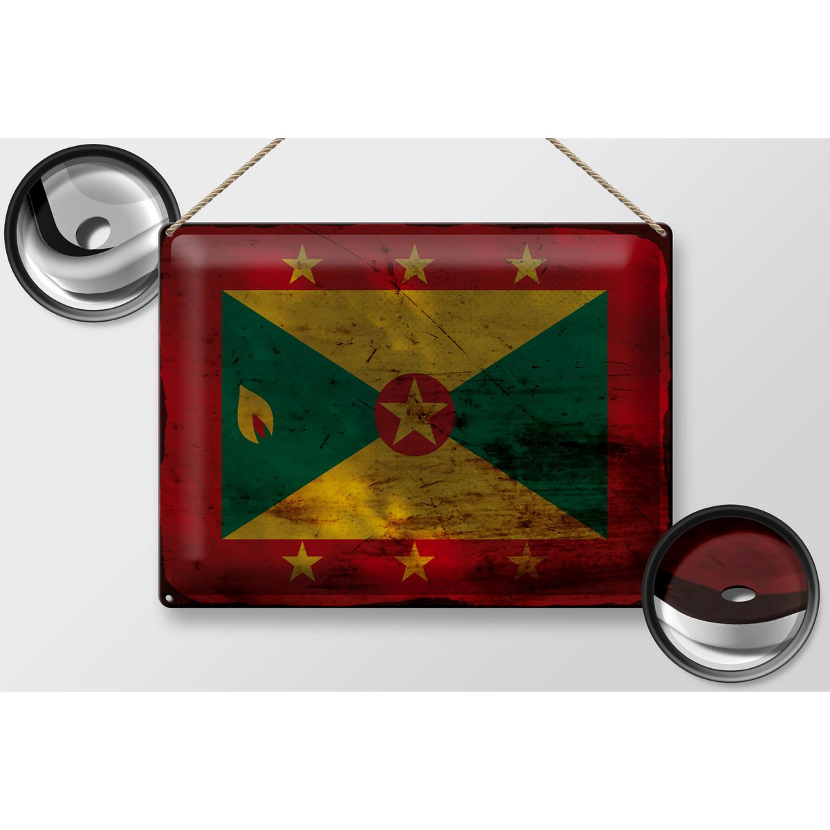 Blechschild Flagge Grenada 40x30cm Flag of Grenada Rost