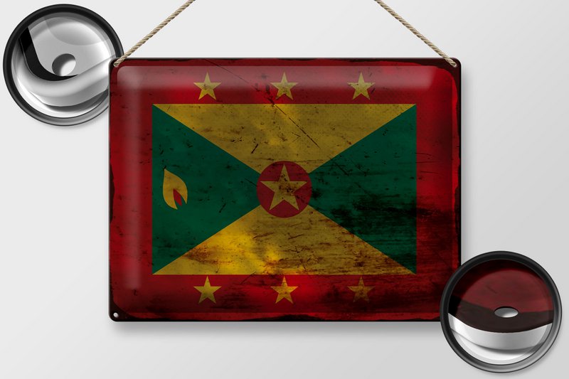 Blechschild Flagge Grenada 40x30cm Flag of Grenada Rost