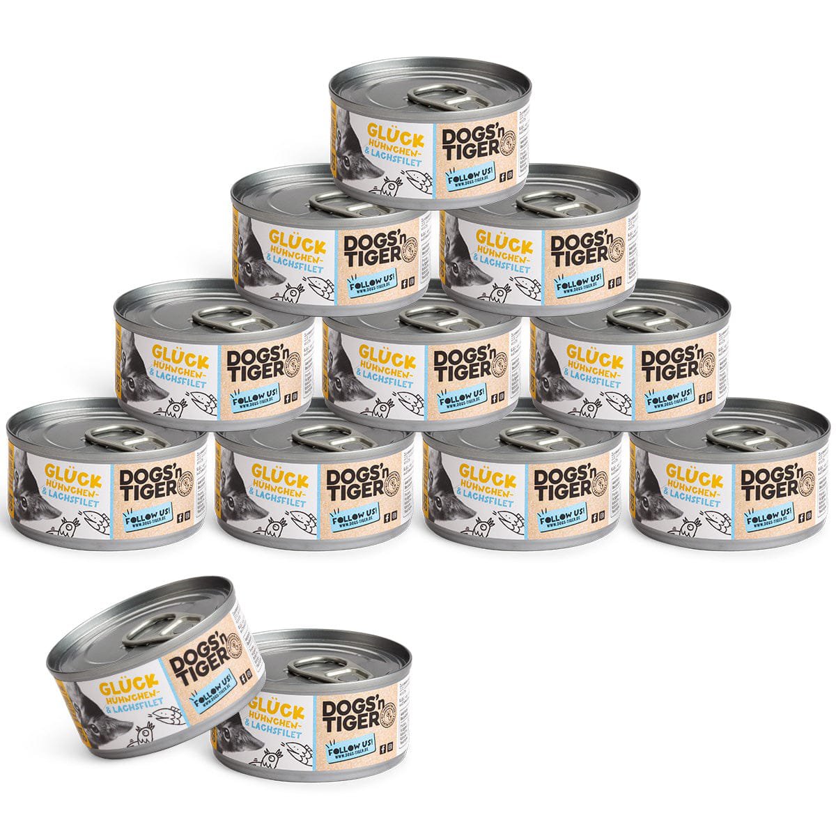 Dogs’n Tiger Adult, nourriture premium pour chats, bonheur, nourriture humide, sans céréales, poulet & saumon