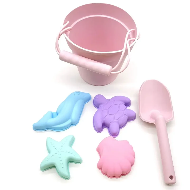 Silikonstrandspielzeug (Eimer, Schaufel und 4 Accessoires)