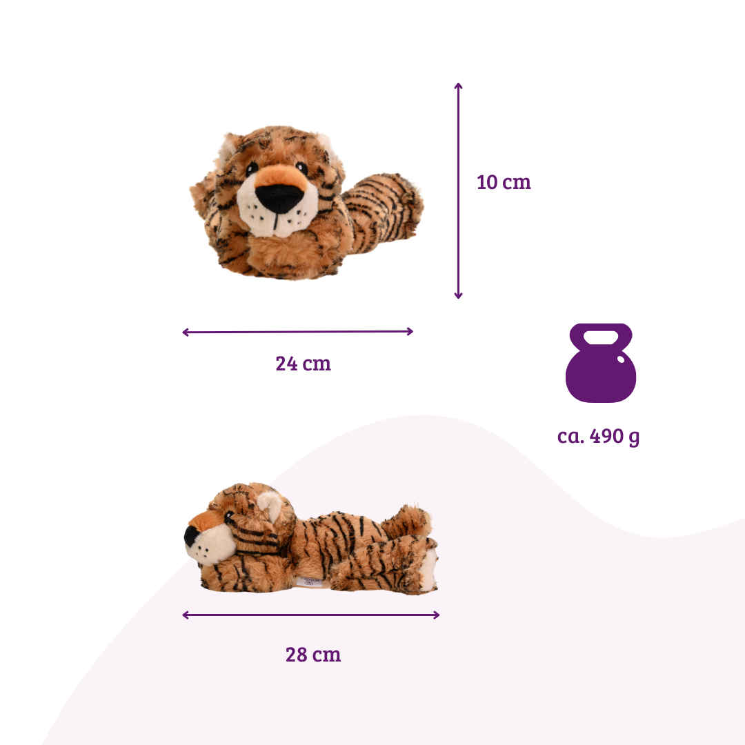 Heat cushion, the natural hot water bottle as a large tiger cuddly toy with organic millet filling and health herbs