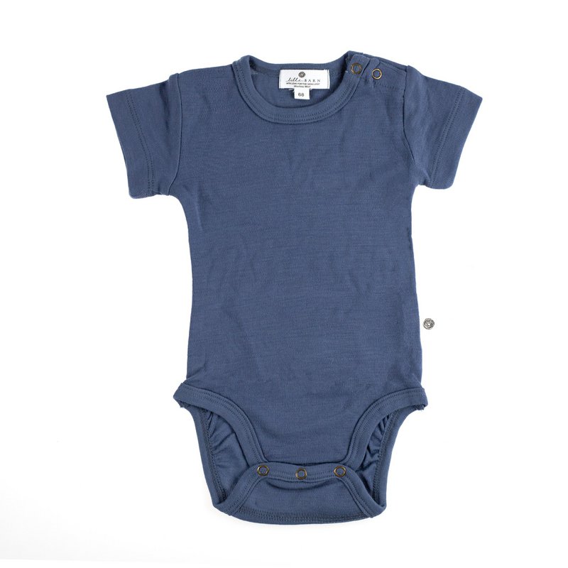Kurzarm-Body aus Wolle – Merinowolle – Vintage Indigo