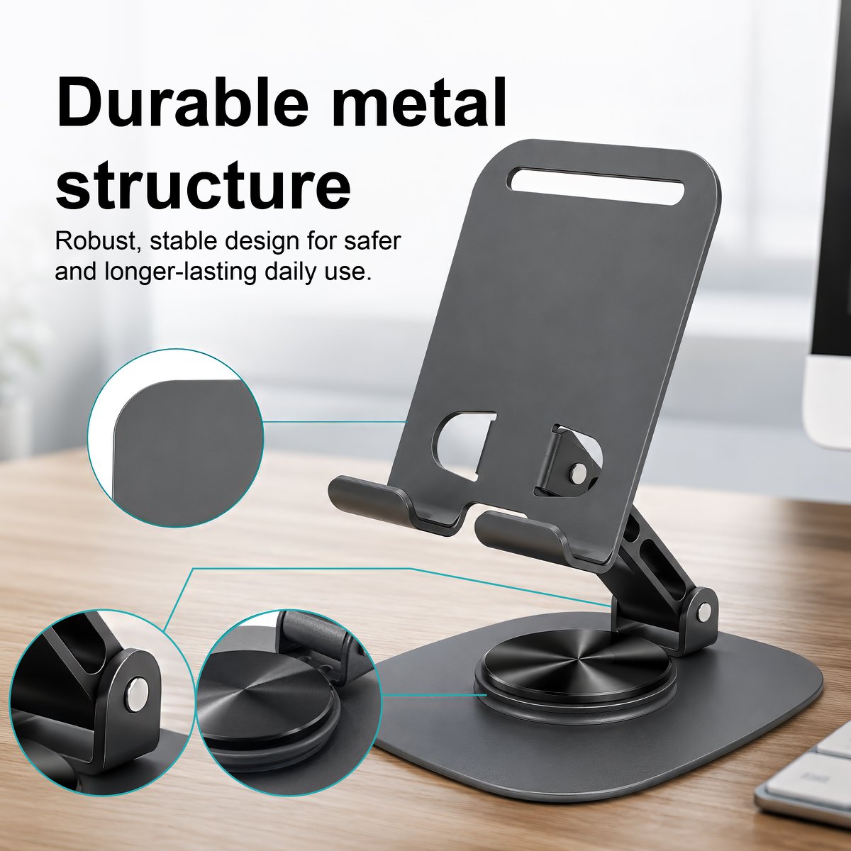 NOVOTECK Z-094 Soporte Giratorio Plegable para Teléfono - Base Metálica con Ángulo Ajustable de 360° para Smartphones y Tabletas