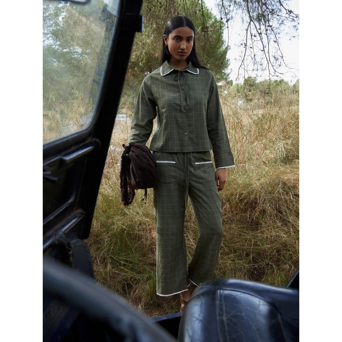 Betty Plaid Green and White Long Pants