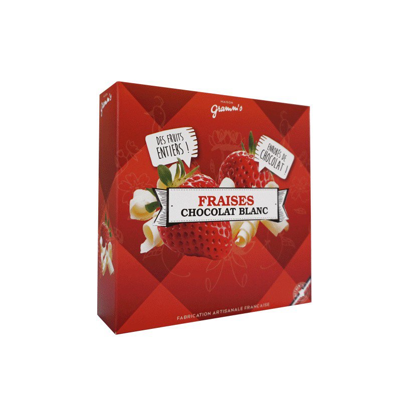 Dozen van hele aardbeien omhuld met witte chocolade (50g)