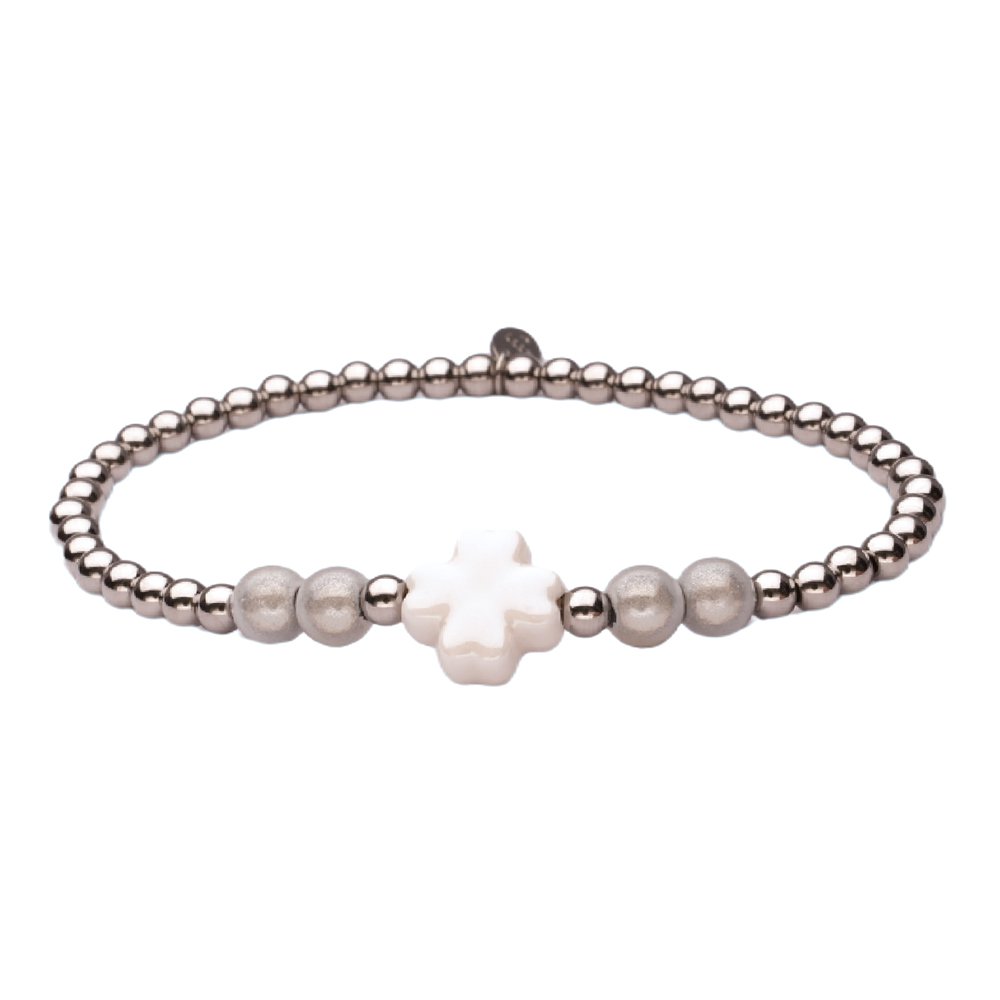 LizzyMae bracelet stainless steel - silver + clover white