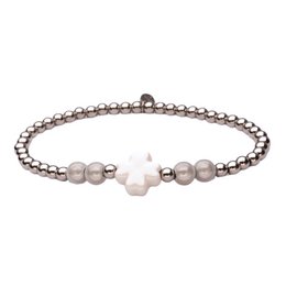 Bracciale LizzyMae in acciaio inossidabile - argento + trifoglio bianco