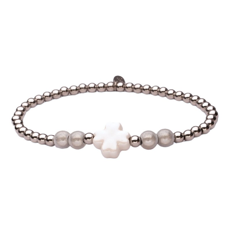 Bracciale LizzyMae in acciaio inossidabile - argento + trifoglio bianco