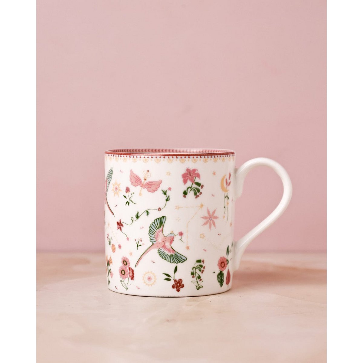 Fine China Coffee Mug - Floral Heart Motif, 300ml