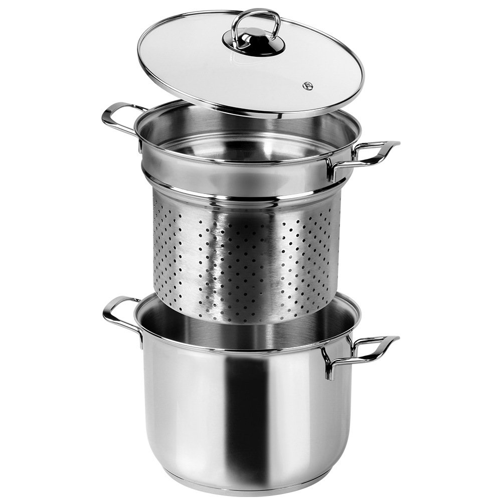 Pasta -Topfstahl mit Glasdeckel Anett 6 l 3 PCs