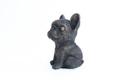 A decorative figurine of a sitting French Bulldog in various metallic colors including silver, bronze, gold, black, white, and rose gold.
