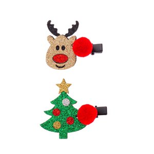 Haarclips - Rudolph en kerstboom