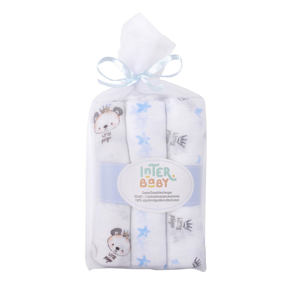 SWADDLES 80X80 - PACK3 - 100% COTTON - BLUE