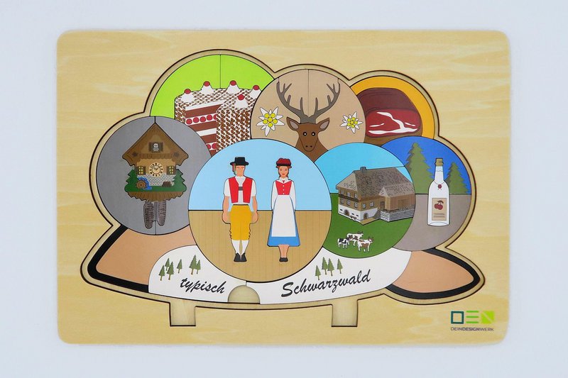 Gennemblikspuslespil: Schwarzwald Bollenhut | Flerlags træpuslespil til hele familien | Gave til Schwarzwald elskere