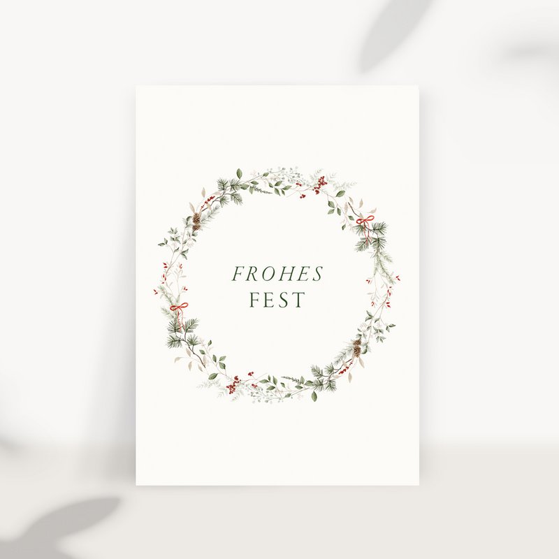 Tarjeta navideña "Felices fiestas" con corona (PU = 10 piezas)